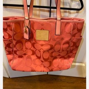 Coach Shoulder with Inside Zipper pouch Two Size Pockets Purse Orange